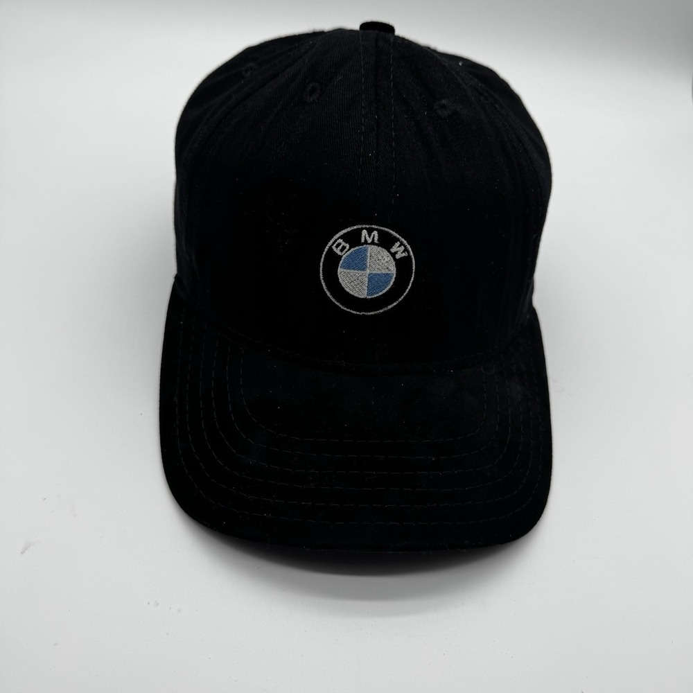 Vintage BMW Hat Made In USA Black Embroidered Roundel Logo Car Dad Cap Strapback